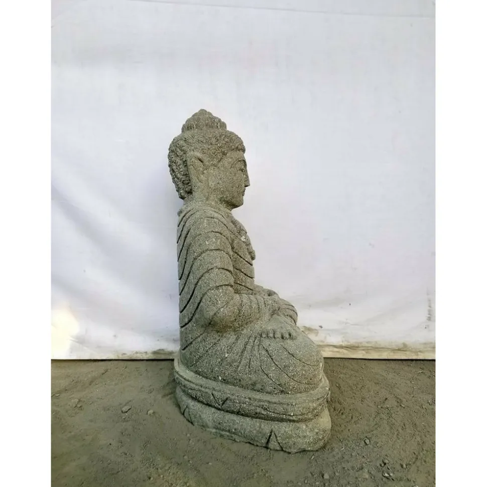 WANDA COLLECTION - Statue de bouddha en pierre assis jardin zen collier 50 cm