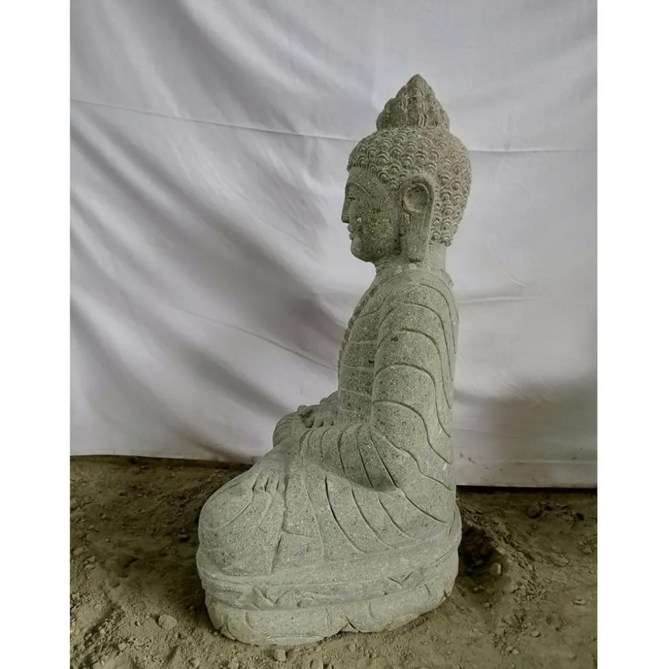 WANDA COLLECTION - Statue de bouddha en pierre assis jardin zen collier 50 cm