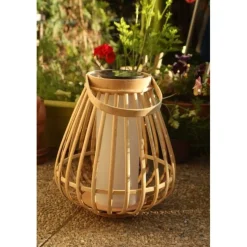 WATTETHOME - Lampe lanterne solaire et usb bambou naturel marta effet flamme
