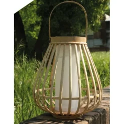 WATTETHOME - Lampe lanterne solaire et usb bambou naturel marta effet flamme
